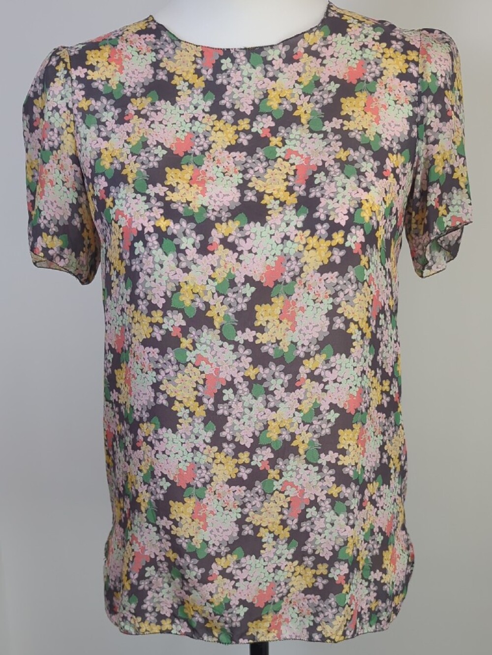 girl. by Band of Outsiders 100% Silk Ditsy Floral Short Sleeve Blouse Top XXS
